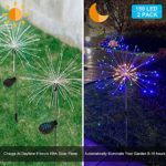 2 Pack Outdoor Home Decor Solar Powered Flowers Firework Lights, Waterproof DIY 40 Copper Wire Dimmable Multicolor Auto ON-Off 150 LED Lights for Garden Patio Yard Pathway Lawn Party