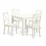 5 Pc small Kitchen Table set and 4 hard wood Dining Chairs. in Linen White