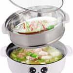 Electric Skillet, FanCheng 4-in-1 Multifunction Electric Cooker Skillet for Cooking Rice Hotpot Steam Eggs Fried Noodles Non-Stick Stainless Steel Electric Grill Pot with Lid (2.3L, with Steamer)
