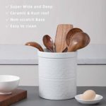 FE Kitchen Utensil Holder, 7.2″ Large Ceramic Utensil Crock Heavy and Stable Lace Emboss Cooking Utensil Holder for Countertop (White)