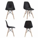 CangLong Modern Mid-Century Shell Lounge Plastic DSW Natural Wooden Legs for Kitchen, Dining, Bedroom, Living Room Side Chairs, Set of 4, Black