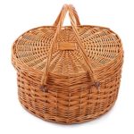 Picnic Basket for 2 Picniking Heart Shaped Empty Woven Wicker Willow Wood Hamper Backpack Box with Lid Cover Handle for Gifts Accessories Vintage Wine Baskets for Women Bin
