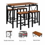 vinking 5 Piece Dining Set 1 Table with 4 Chairs Metal Frame and MDF Board Kitchen Dining Room Furniture for 4 People Brown
