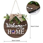 Forwedo Interchangeable Welcome Sign for Front Door- Wooden Front Porch Welcome Sign- 14 Icons Welcome Iinterchangeable Sign- Front Forch Decorations Outdoor for Independence Day, Housewarming Gifts
