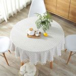 Lahome Checkered Tassel Tablecloth – Cotton Linen Table Cover Kitchen Dining Room Restaurant Party Decoration (Round – 60″, White&Blue Plaid)