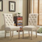Roundhill Furniture Habit Solid Wood Tufted Parsons Dining Chair (Set of 2), Tan