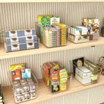 Huolewa Set Of 6 Clear Pantry Organizer Bins, 4 Large and 2 Small Refrigerator Organizer Bins with Handles for Fridge, Freezer, Cabinet, Kitchen, Bathrooms, Bedrooms, BPA-Free