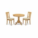 East-West Furniture ANAV3-OAK-C modern dining table set- 2 Fantastic dining room chairs – A Beautiful kitchen table- Linen Fabric seat and Oak Finnish Dining Table