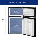 GE Double-Door Mini Fridge, Freezer, 3.1 Cu Ft, Black, GDE03GGKBB Freestanding Compact Refrigerator