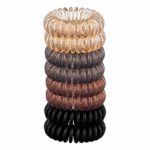 Kitsch Spiral Hair Ties, Coil Hair Ties, Phone Cord Hair Ties, Ponytail Hair Coils No Crease – 8 pcs, Brunette