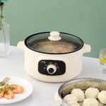 Electric Skillet, FanCheng 4-in-1 Non-Stick Stainless Multifunctional Hot Pot Noodles Rice Cooker Steamed Egg Soup Eggs Frying Pot Small Electric Grill Pot for Home Dormitory (2.2 L, without Steamer)