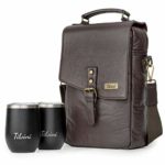 Tilvini Insulated Genuine Leather Wine Bag With 2 Stainless Steel Wine Tumblers. Leather Wine Tote 2 Bottle Wine Carrier. Wine Travel Bag. Luxury Wine Picnic Bag Beach Cooler Caddy. Wine Gift For Men