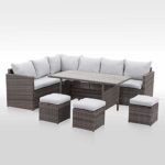 Wisteria Lane Patio Furniture Set,7 Piece Outdoor Dining Sectional Sofa Couch with Dining Table and Chair, All Weather Deck Wicker Conversation Set with Cushion, Grey