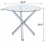 Dining Table with Clear Tempered Glass Top, 3 Chrome Legs Round Table for 2 or 4 Person, Modern Round Glass Kitchen Table Furniture for Home Office Kitchen Dining Room(W 35.4 x L 35.4 x H 29.5 inch)