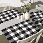 KIMODE Cotton Buffalo Plaid Placemats Set of 4, 13″ x 19″ Farmhouse Black/White Hand-Woven Checkered Heat Resistant Kitchen Table Mats, Dinning Table Linen Machine Washable Minimalist Home Decorative