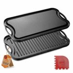 NutriChef Reversible Plate-PFOA & PFOS Free Oven Safe Flat Cast Iron Skillet Griddle Grilling Pan w/Scraper for Electric Stovetop, Ceramic NCCIRG64