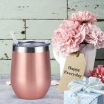 8 Pack 12Oz Stainless Steel Wine Tumblers, Insulated Wine Tumbler, Double Wall Insulated Wine Glass, Stainless Steel Stemless Wine Cups with Lids for Coffee, Wine, Cocktails, Champaign, Rose Gold