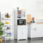 HOMCOM 67″ Kitchen Buffet with Hutch, Pantry with Framed Doors, 2 Drawers, and Open Microwave Countertop, White