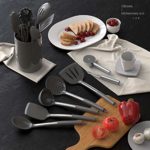 Silicone Cooking Utensils Set – Heat Resistant Kitchen Utensils,Turner Tongs,Spatula,Spoon,Brush,Whisk,Pizza Cutter,Graters.Gadgets.Gray Cooking Utensil for Nonstick Cookware.Dishwasher Safe.