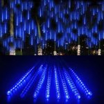 LED Meteor Shower Lights Blue 30cm AveyLum 8 Tube 144 LEDs Snow Falling Raindrop Cascading Lighting for Wedding Xmas Garden Tree Decor