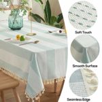 AmHoo Stitching Tassel Tablecloth Striped Table Cloth Rectangle Cotton Linen Dust-Proof Table Cover for Kitchen Dinning 54 x 70 Inch Teal