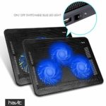havit HV-F2056 15.6″-17″ Laptop Cooler Cooling Pad – Slim Portable USB Powered (3 Fans), Black/Blue