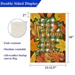 Covido Home Decorative Welcome Fall Garden Flag, Autumn Maple leaves House Yard Outside Decor Sign Green Buffalo Plaid Check Acorn Decorations, Seasonal Farmhouse Outdoor Small Flag Double Sided 12×18
