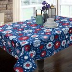 Spectacular Festive Flowering Fireworks Printed Easy-Care Fabric Table Linen (60″x84″ Tablecloth, Blue)