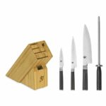 Shun Cutlery Classic 5-Piece Starter Block Set; 3.5-inch Paring Knife, 6-inch Utility Knife, 8- inch Chef’s Knife, Combination Honing Steel, 6-Slot Slimline Block; Handle Any Kitchen Task