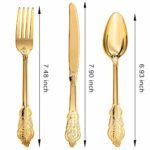 N9R 300pcs Gold Plastic Silverware Dinnerware Flatware- Heavyweight Gold Plastic Cutlery Set, 100 Gold Forks, 100 Gold Spoons, 100 Gold Knives, Gold Utensils for Party, Dinner Decor