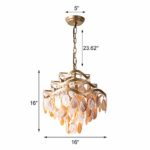 KWOKING Rustic Shell Chandelier with Adjustable Chain, 4 Lights DIY Pendant Light, for Beach Theme Bedroom Dining Area, Elegant Hanging Lamp