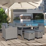 Merax 6 Pieces Patio Furniture Sectional Outdoor Dining Set PE Rattan Wicker Sofa with Chair, Stools and Table, Gray