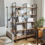 IRONCK Bookshelf, Double Wide 5-Tier Open Bookcase Vintage Industrial Large Shelves, Wood and Metal Etagere Bookshelves, for Home Decor Display, Office Furniture