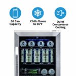 NewAir Beverage Refrigerator Cooler with 96 Can Capacity – Mini Bar Beer Fridge with Reversible Hinge Glass Door – Cools to 34F – ABR-960 – Stainless Steel
