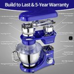 COOKLEE Stand Mixer, All-Metal Series 6.5 Qt. Kitchen Electric Mixer with Dishwasher-Safe Dough Hooks, Flat Beaters, Whisk & Pouring Shield Attachments for Most Home Cooks, SM-1515, Navy Blue