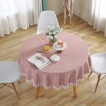 Round Tablecloth, 60 Inch Stripe Tassel Table Cloth Cotton Linen Dust-Proof Table Cover for Kitchen Dinning Tabletop Decoration- RED, 150cm