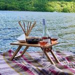 Lilu Living Bamboo Outdoor Portable Picnic Wine/Snack Table – Bottle Holder and 2 Glass Holder – for Concerts, Park, Beach, Breakfast in Bed, TV Dinners – Complete with 3-Piece Wine Accessories Set