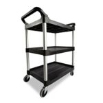 Rubbermaid Commercial Products Heavy Duty 3-Shelf Rolling Service/Utility/Push Cart, 200 lbs. Capacity, Black, for Foodservice/Restaurant/Cleaning/Workplace