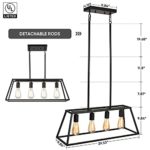 Shine Decor Kitchen Island Pendant Lighting Chandelier, Matte Black Modern Linear Lights Fixture with 4 Lamp Sockets, Industrial Farmhouse Hanging Lights for Both Ceiling Over Table Bed Dining Rooms