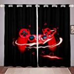 GOOESING Gamepad Gamer Video Game Gamepad Geometric Grid Triangle Circle Gaming Game Controller Black Red Blackout Window Curtains Home Decor for Living Room Bedroom (Set of 2 Panels – 52Wx63L)