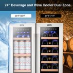 Colzer 24 inch Wine and Beverage Refrigerator Dual Zone Wine Cooler Under Counter Lockable 18 Bottles and 57 Cans Beverage Fridge Center Built in Freestanding with Glass Door for Beer Soda Drink Bar Kitchen Cabinet Commercial