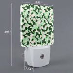 Forest Green Camouflage Camo Army Military Tactical Led Night Light Plug in Set of 2 Summer Auto Senor Dusk to Dawn for Kids Adults Indoor Home Decor Theme Bedroom Bathroom Kitchen Hallway