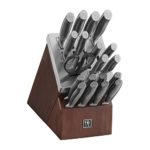 HENCKELS Graphite 20-pc Self-Sharpening Knife Set with Block, Chef Knife, Paring Knife, Utility Knife, Bread Knife, Steak Knife, Brown, Stainless Steel