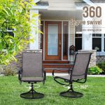 PHI VILLA 5 Piece Patio Dining Set with 4 Swivel Dining Chairs & 1 Square Metal Dining Table with 1.57″ Hole, All Weather Patio Dining Furniture for Outdoor Kitchen Lawn & Garden
