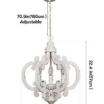 Wooden Farmhouse Chandelier, 6-Candle Lights Cottage Pendant Linghting Fixtures,French Country Hanging Ceiling Lamp for Dining Room,Bedroom,Kitchen Island ,Entryway (Distressed White)