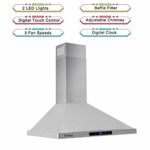 Wall Mount Range Hood 30 inch Kitchen Hood 700 CFM with Ducted/Ductless Convertible Duct, Touch Control, Permanent Filters, Stainless Steel, 3 Speed Exhaust Fan, LED Light, Tieasy