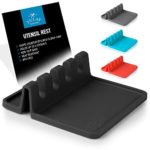 Silicone Utensil Rest with Drip Pad for Multiple Utensils, Heat-Resistant, BPA-Free Spoon Rest & Spoon Holder for Stove Top, Kitchen Utensil Holder for Spoons, Ladles, Tongs & More – by Zulay (Black)