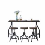 Ehomeline 4-Piece Counter Height Dining Room Table and Bar Stools, Industrial Vintage 60″-Inch Bar Table with 3 Adjustable Swivel Bar Stools, Perfect for Kitchen and Restaurant, Rustic Brown