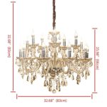 Chandelier Vintage K9 Crystal Raindrop Chandelier Ceiling Lighting Light Fixture Glass Cognac Pendant Lamp for Living Room Dining Room Bedroom Hallway Entry (15-Lights)