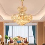 KALRI Modern K9 Crystal Chandelier Ceiling Light Fixture with 11 Lights Crystals Raindrop Luxurious Elegant Gold Pendant Lamp for Dining Room Hallway Stairway Bar Restaurant (H27.6” x W23.6”)
